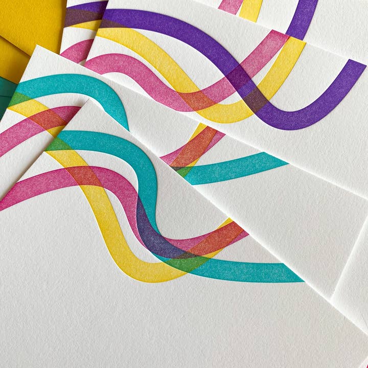 Neon Paper Goods - Wholesale Stationery/Notecard Set - Luxe Letterpress Bright Squiggly Notecards Set of 8