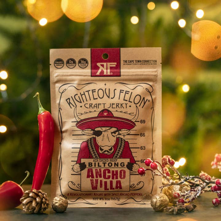 Righteous Felon Craft Jerky - Wholesale Jerky - Ancho Villa Biltong 2oz