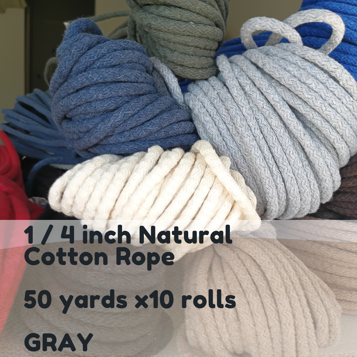 Dream Trimming Goods LLC - Wholesale Craft Supplies - Gray  Cotton Rope 1/4" inch x 500 Yards –Braided Macrame Sew2