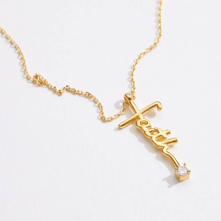 Vergulde "Faith" Kruis Ketting voor wholesale door Lilla Haven