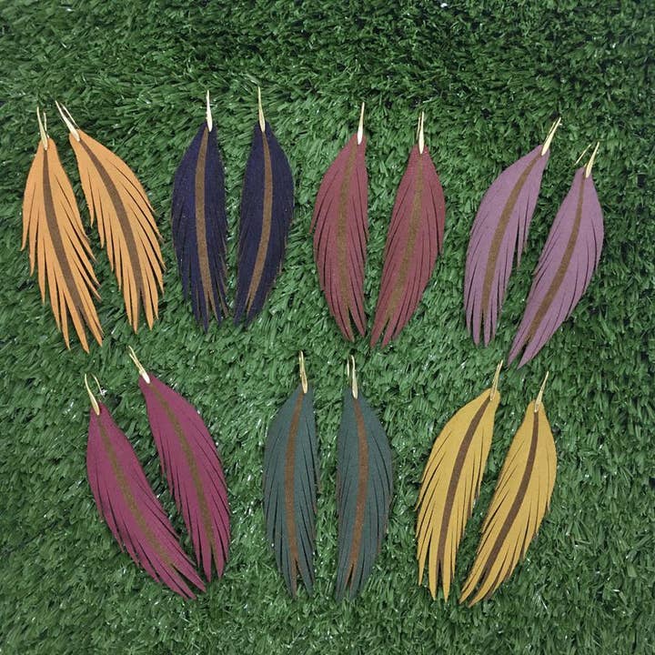 The Supply Society - Wholesale Dangle Earrings - Short Feather Leather Earrings - Painted Dark Brown Suede
