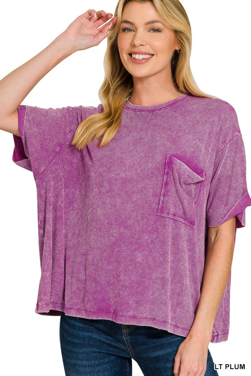 Vanilla Monkey - Vente Haut en maille – femme - Top côtelé à manches courtes et col rond délavé23