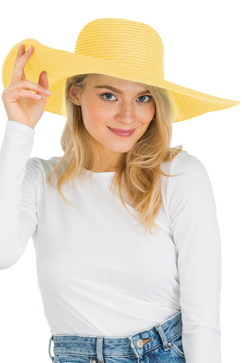Cap Zone - Venta al por mayor Sombrero de paja - Mujer - Sombrero de sol de paja con tejido apretado, color sólido y ala ancha flexible12