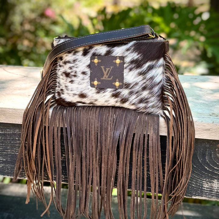 Southern Junkie Gypsy Boutique - Wholesale Crossbody Bag - Women's - Upcycled LV Cowhide Leather Fringe Crossbody Bag Western