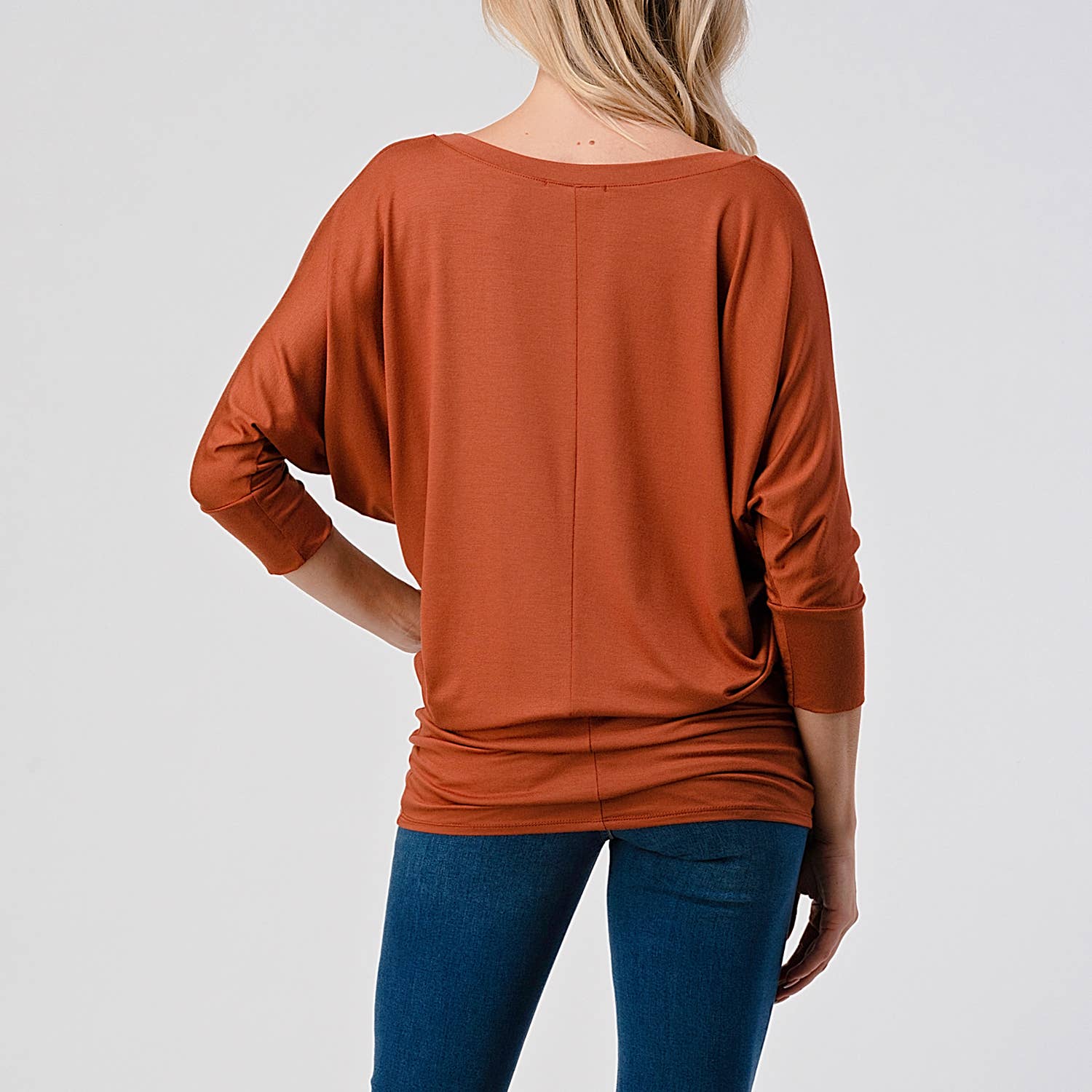 Heimious - Wholesale Knit Top - Women's - 3/4 Dolman Sleeve V-neck Modal Jersey Top, 257364