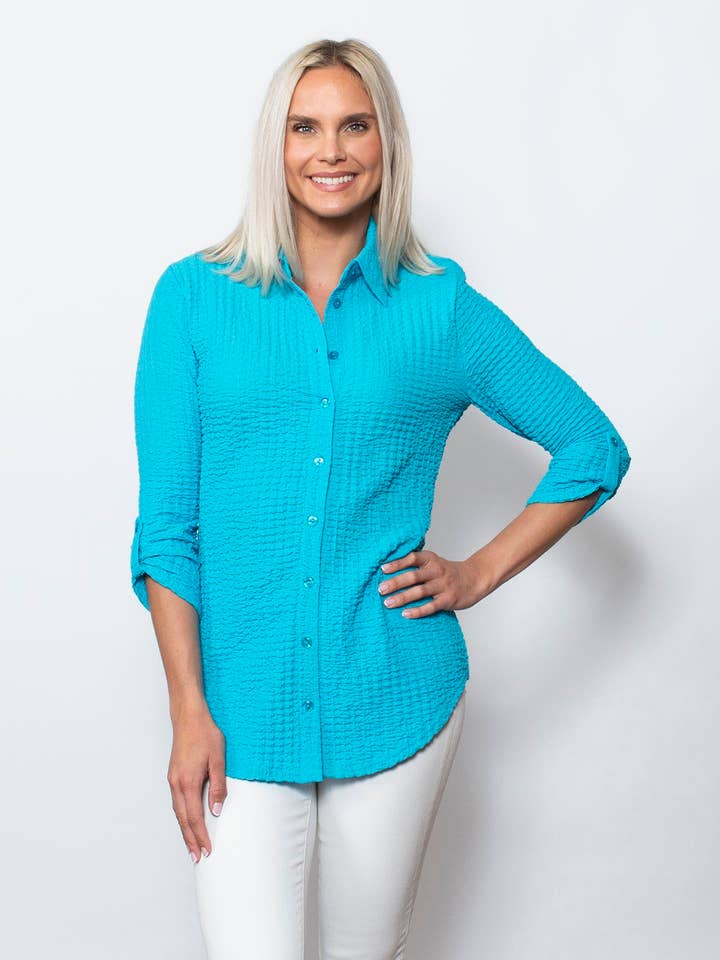 Pucker - Knapskjorte med ¾ ærmer og fane for engroshandel hos SnoSkins