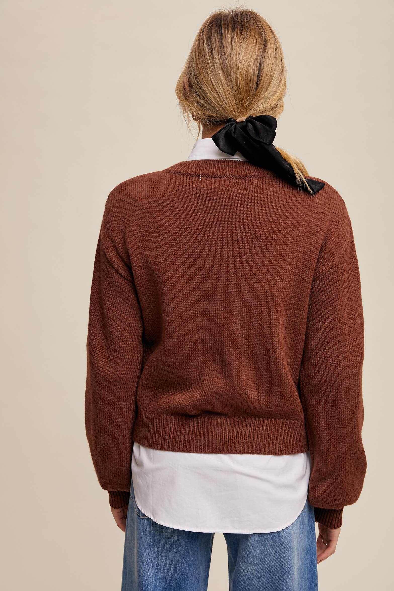 Listicle - Wholesale Cardigan - Women's - Handmade Rose Applique Knit Cardigan15