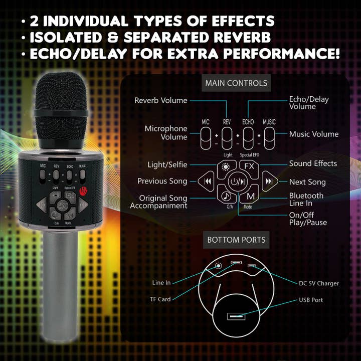 Mainstream Source - Wholesale Musical Instrument - Mainstream Source® Wireless Bluetooth Karaoke Microphone – H8