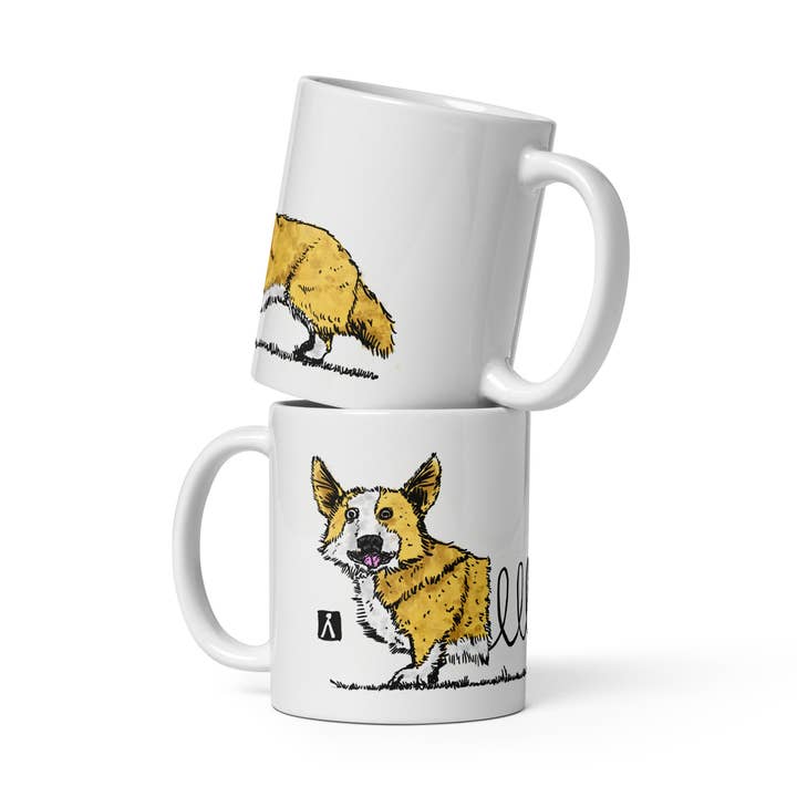 Tasse à café avec Corgi attachés ensemble par un ressort hélicoïdal pour la vente par Bellavance Ink