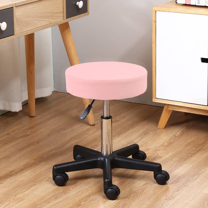 KKTONER - Wholesale Stool - Pink PU Leather Round Rolling Stool, Height Adjustable