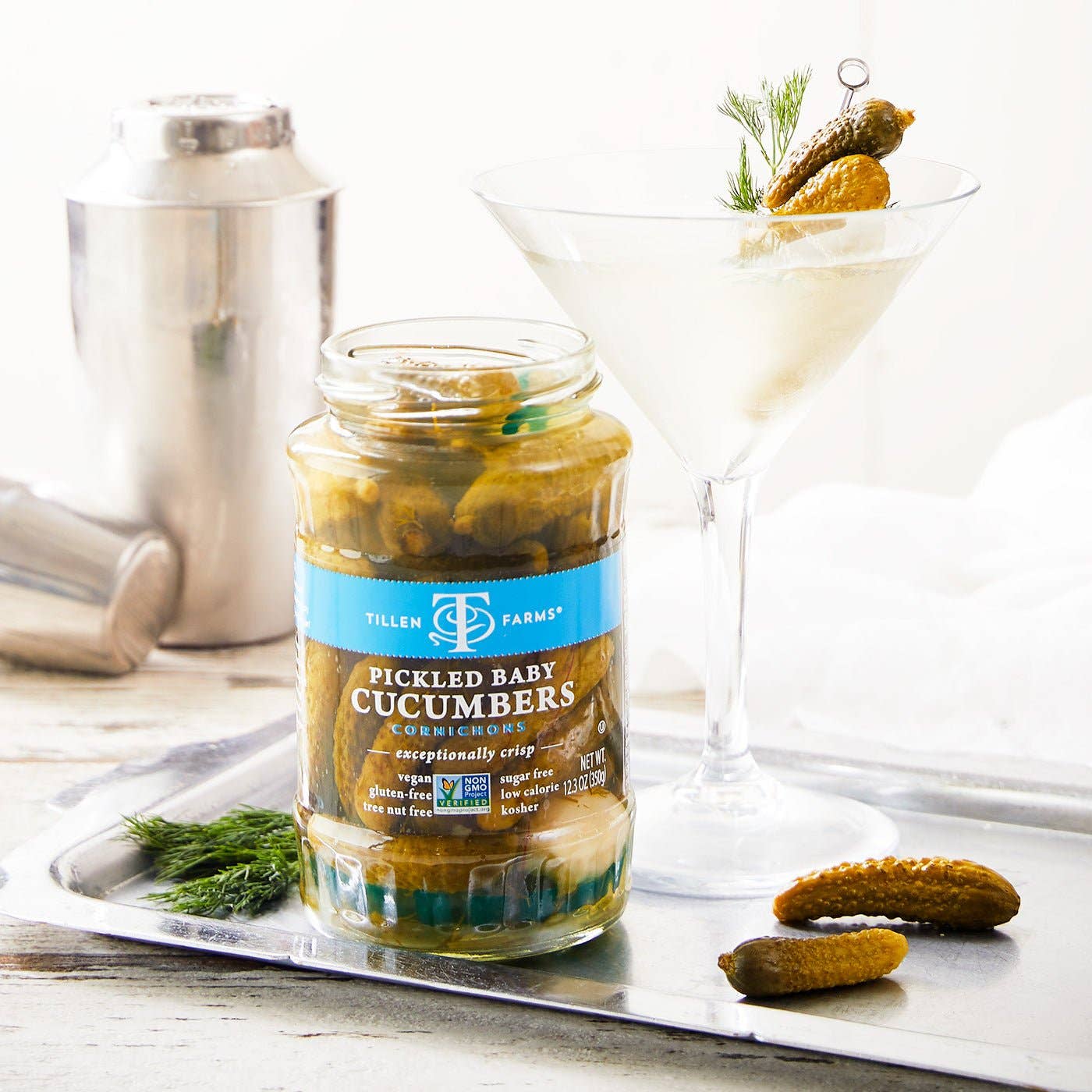 Ciao Imports - Wholesale Pickled Vegetables - Tillen Farms, Pickled Baby Cucumbers (Cornichons), 12.3 oz Jar1