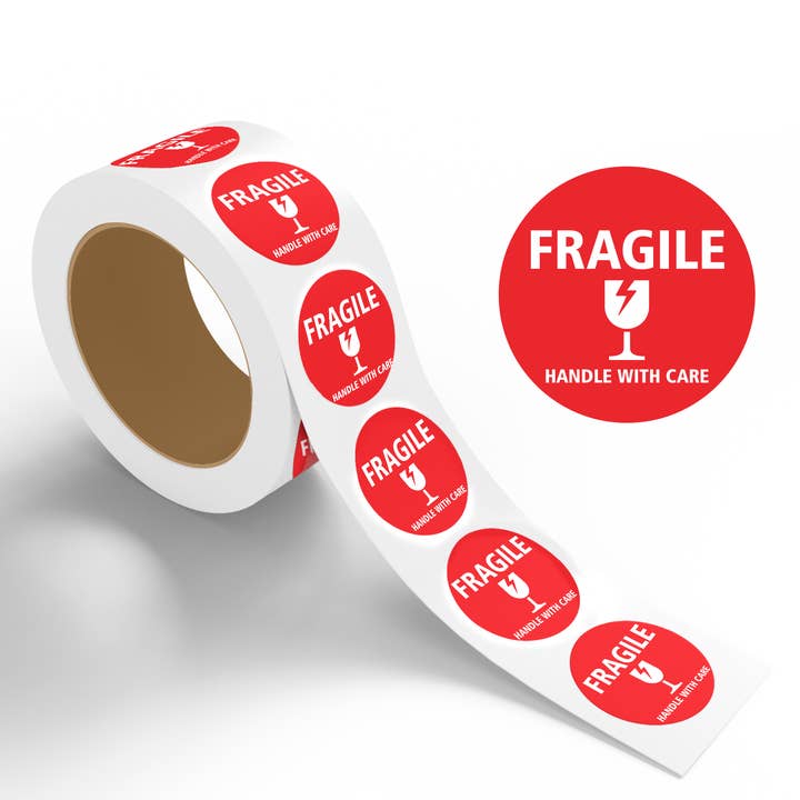 Fragile Handle With Care 1 - Roll / Sheet- 1"x1" / 2"x2" / 3"x3" / 4"x4" for wholesale by StickerJet