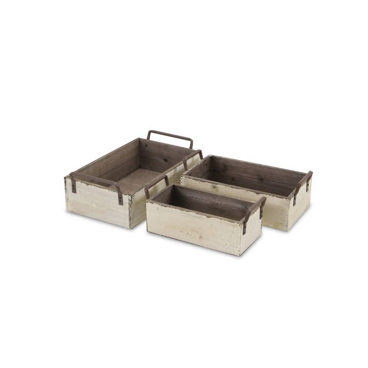 Cheungs Home Decor - Venta al por mayor Cajas decorativas - Juego de 3 cajas de madera blanca con detalles de metal rústico de Weston2