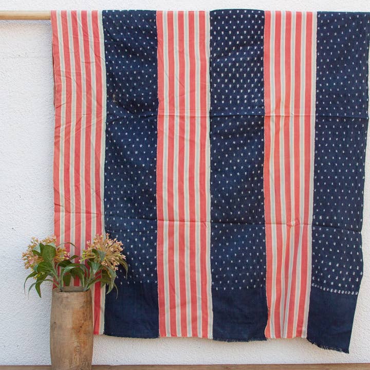 Indigo & Red Striped Mud Cloth for wholesale by De-cor