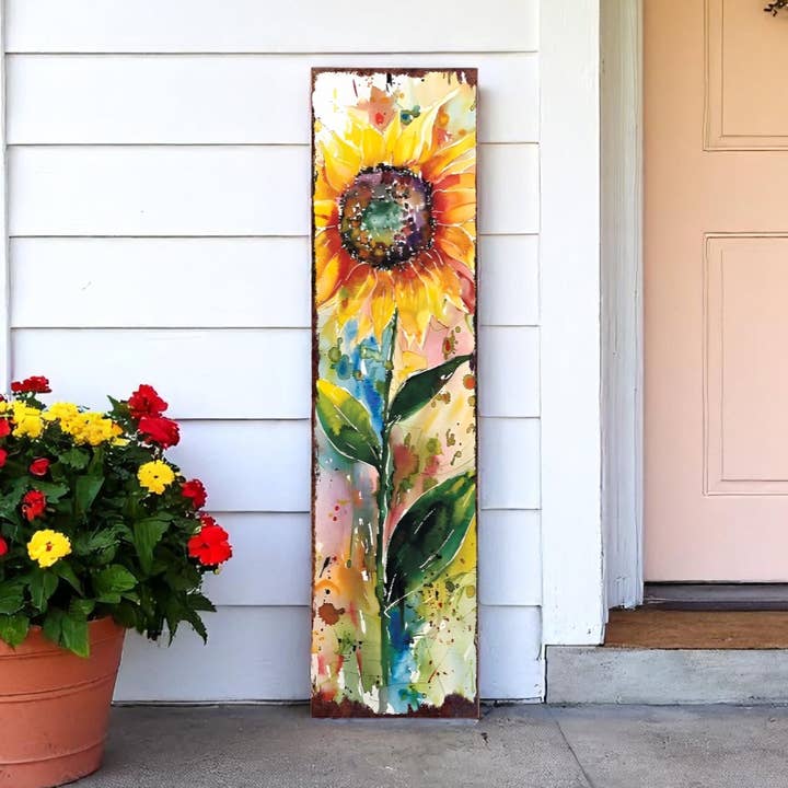 Enseigne de porche tournesols aquarelle jaune vert et marron 36" pour la vente par HomeRoots