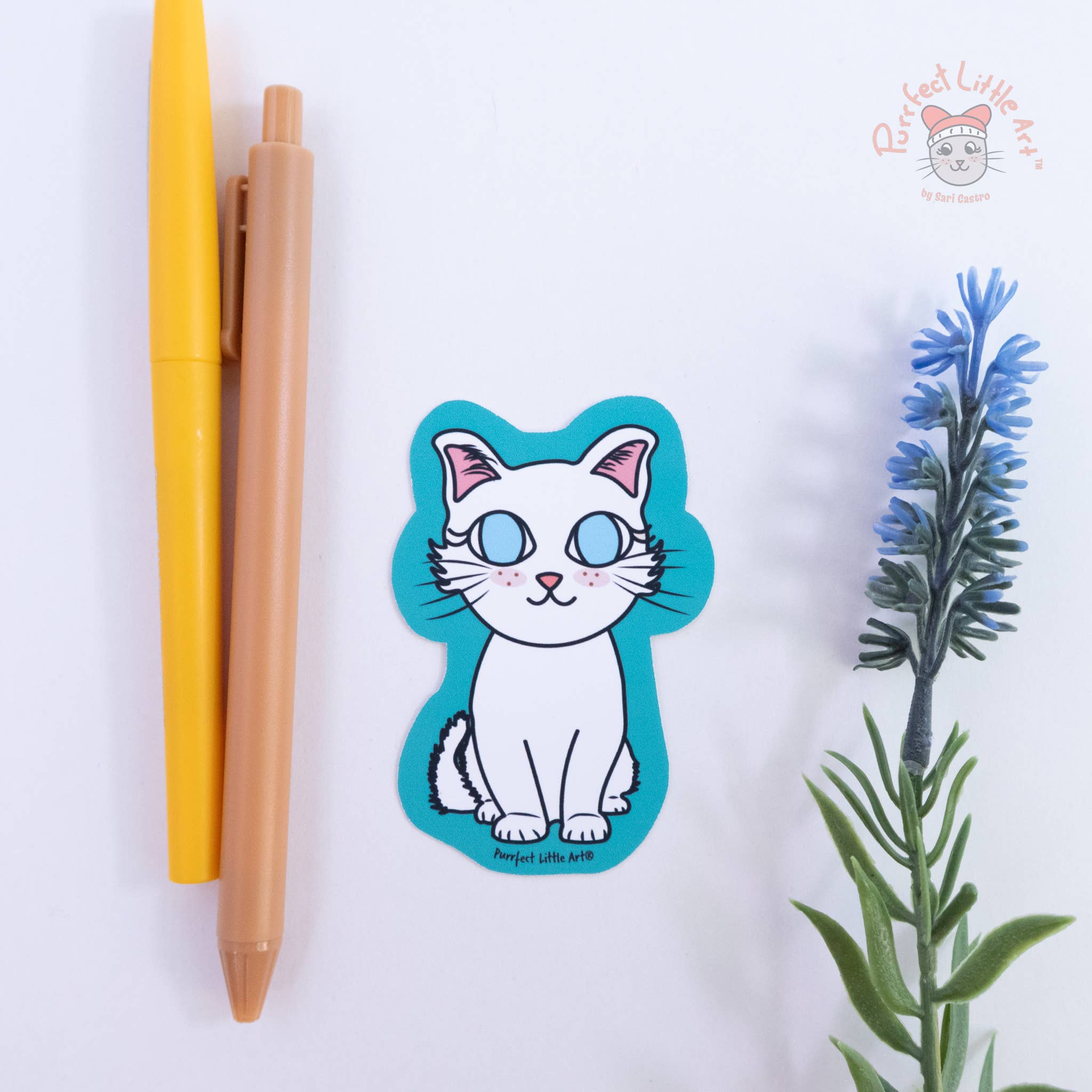 Purrfect Little Art - Wholesale Sticker - White Cat Sticker   0