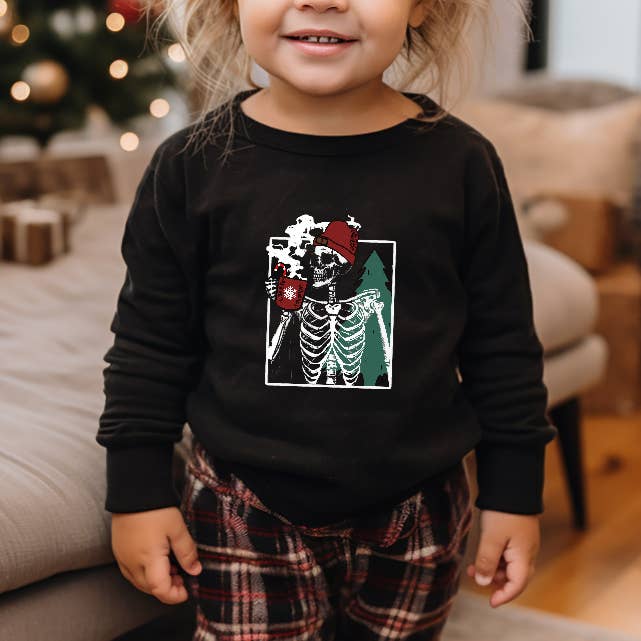 Toddler Christmas Skelly Coffee Crewneck for wholesale by Highland Gray