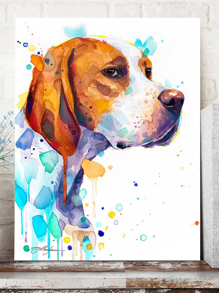 English Pointer, Dog Watercolor Painting Print, Cute Pet, for wholesale by Slaveika Aladjova