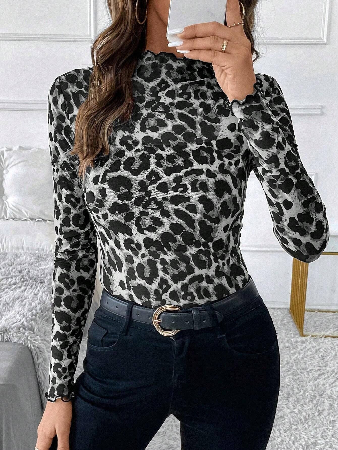 Dipped Shop - Wholesale Blouse - Women's - Sexy Leopard Print Mesh Slim Top DPT262510