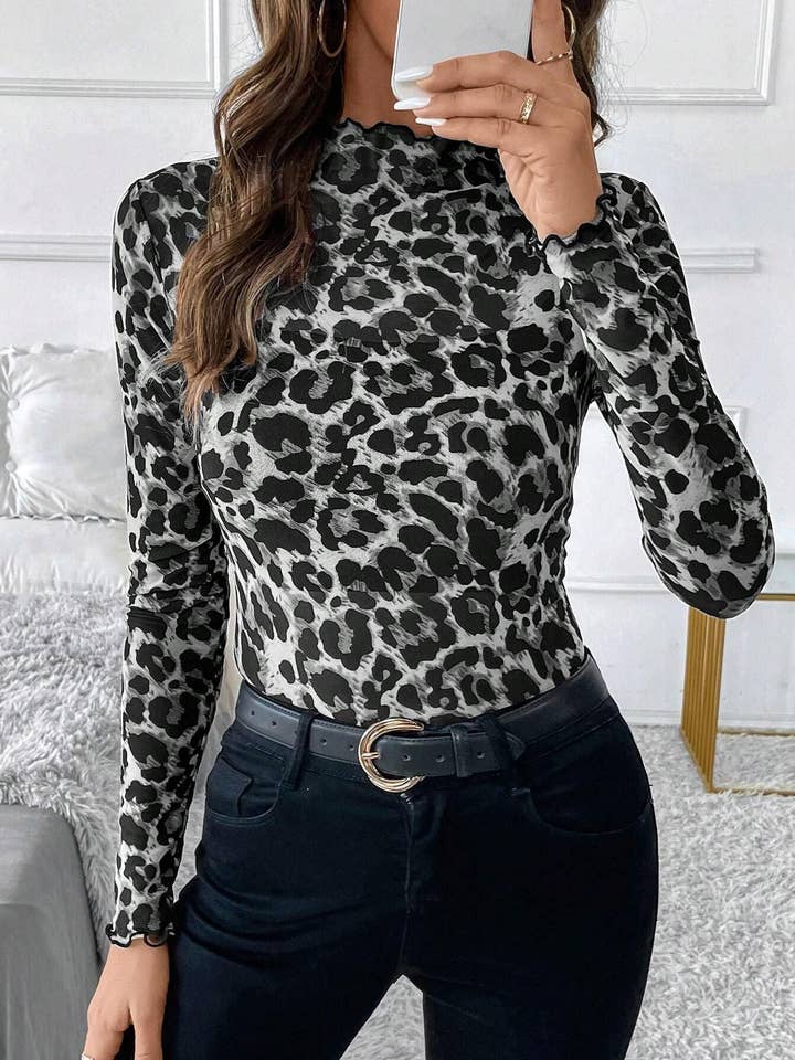Dipped Shop - Wholesale Blouse - Women's - Sexy Leopard Print Mesh Slim Top DPT262510