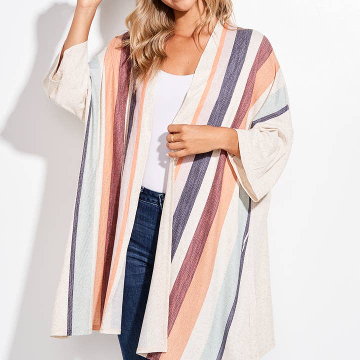 T716G10384A - Cardigan kimono a righe da donna per la vendita all'ingrosso da parte di Phil Love