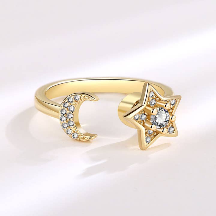 Perimade & Co. LLC - Wholesale Multi-Stone Ring - Gold Moon Star Anxiety Fidget Spinner Ring in Solid Copper