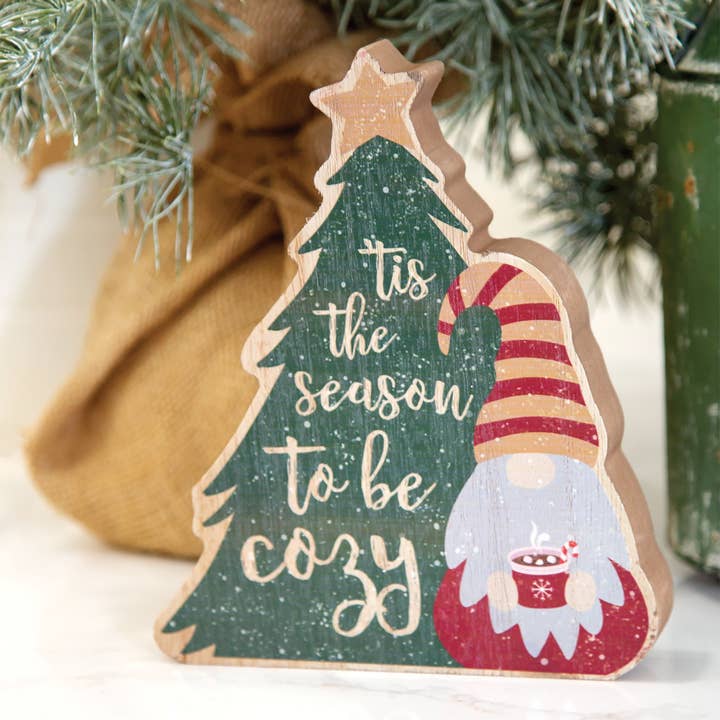 Col House Designs - Wholesale Christmas Decoration - Tis the Season Hot Cocoa Gnome & Tree Chunky Sitter1