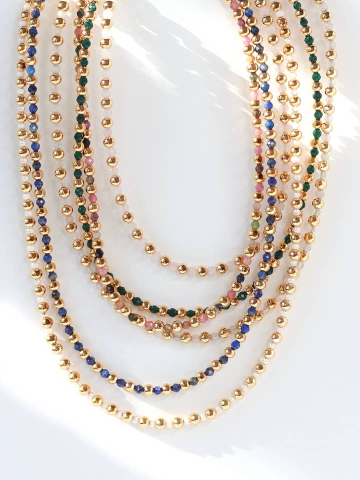 Juego de 6: Collar ajustable Claire dorado y con piedras preciosas para venta al por mayor de Kaylie Dawn Jewelry