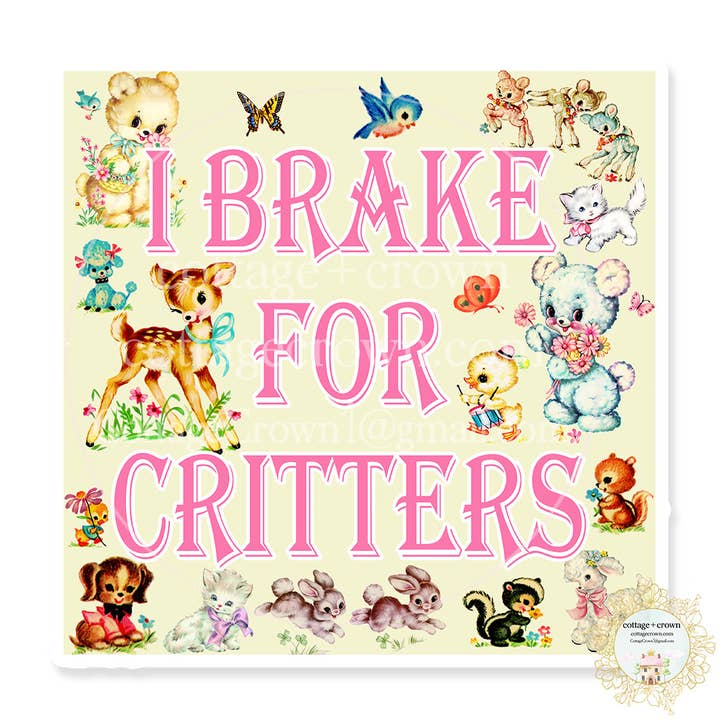 cottage + crown - Wholesale Phone & Laptop Stickers - I Brake For Critters Vintage Animal Decal Sticker Cat Dog