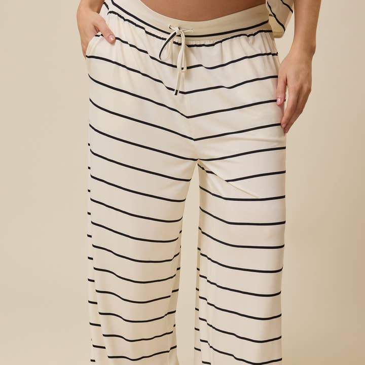 Aria Bamboo Casual Lounge Pant | White & Black Stripe for wholesale by Kindred Bravely