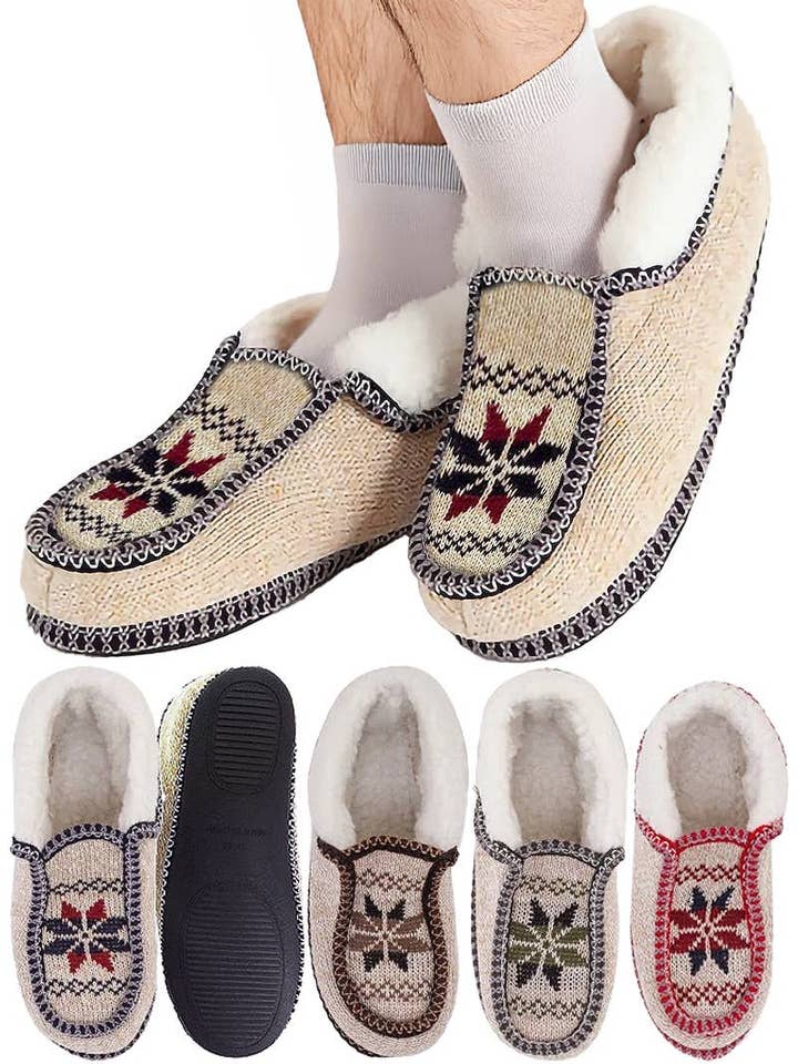 Boho Tribal Shearling Lined Moccasin Slippers for wholesale by Cap Zone