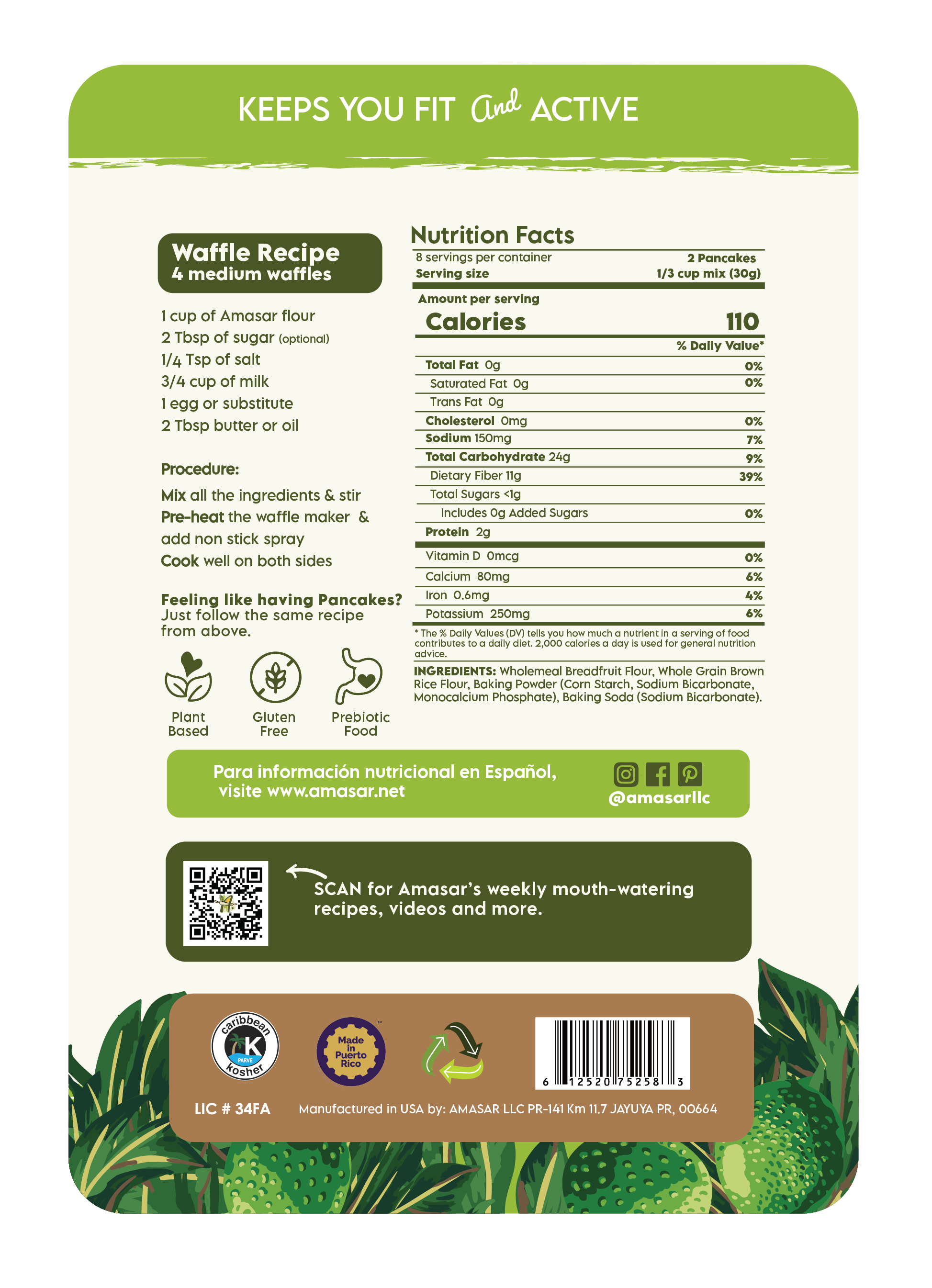 Amasar - Wholesale Pancake mix - Pancake & Waffle Mix- High Fiber, Gluten-Free, 6-Pack, 8.5oz4