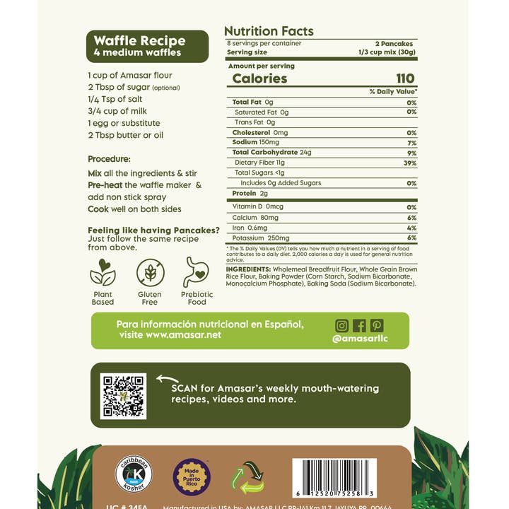 Amasar - Wholesale Pancake mix - Pancake & Waffle Mix- High Fiber, Gluten-Free, 6-Pack, 8.5oz4