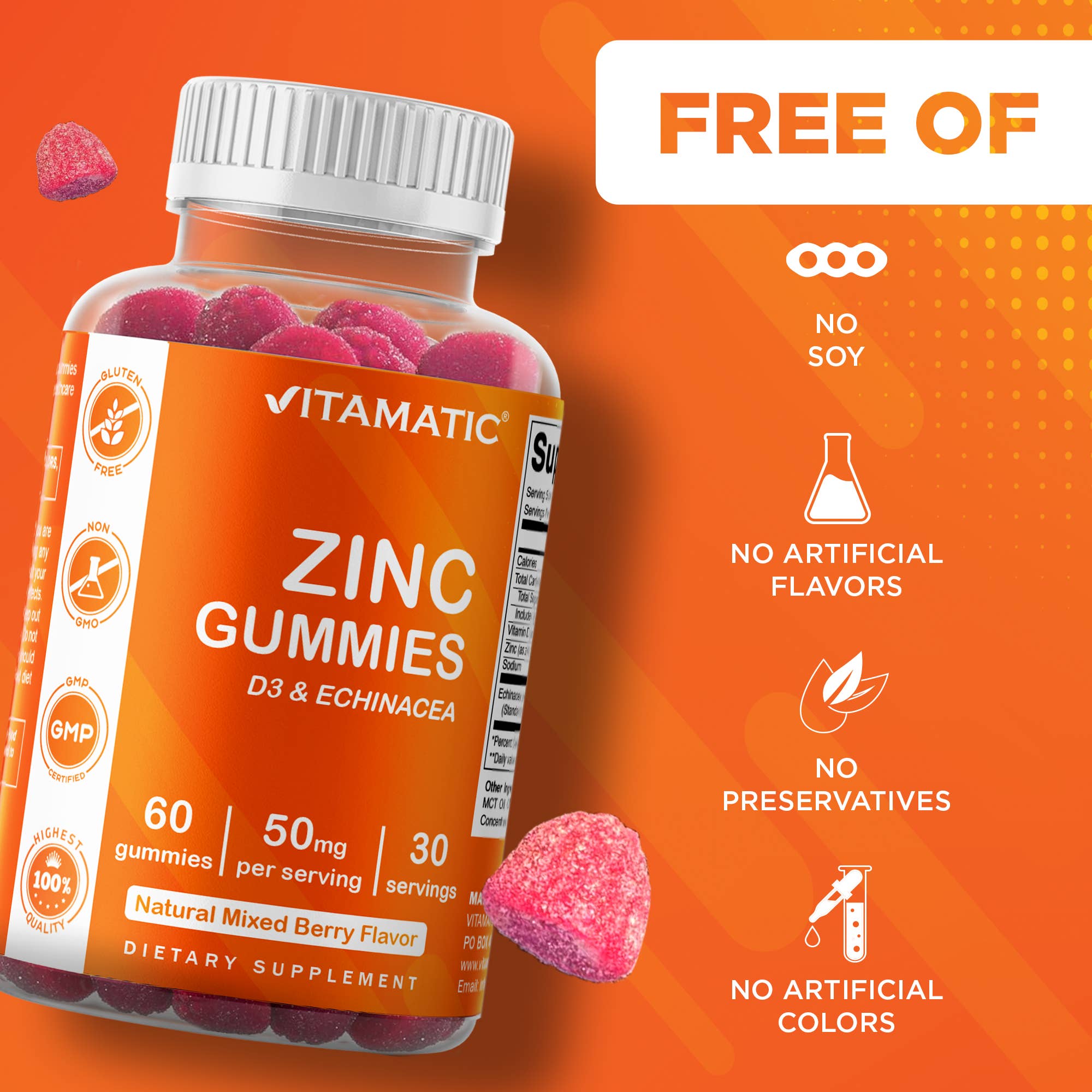 Vitamatic - Wholesale Oral Supplement/Vitamin - Vitamatic Zinc 50mg | 60 Vegan Gummies3