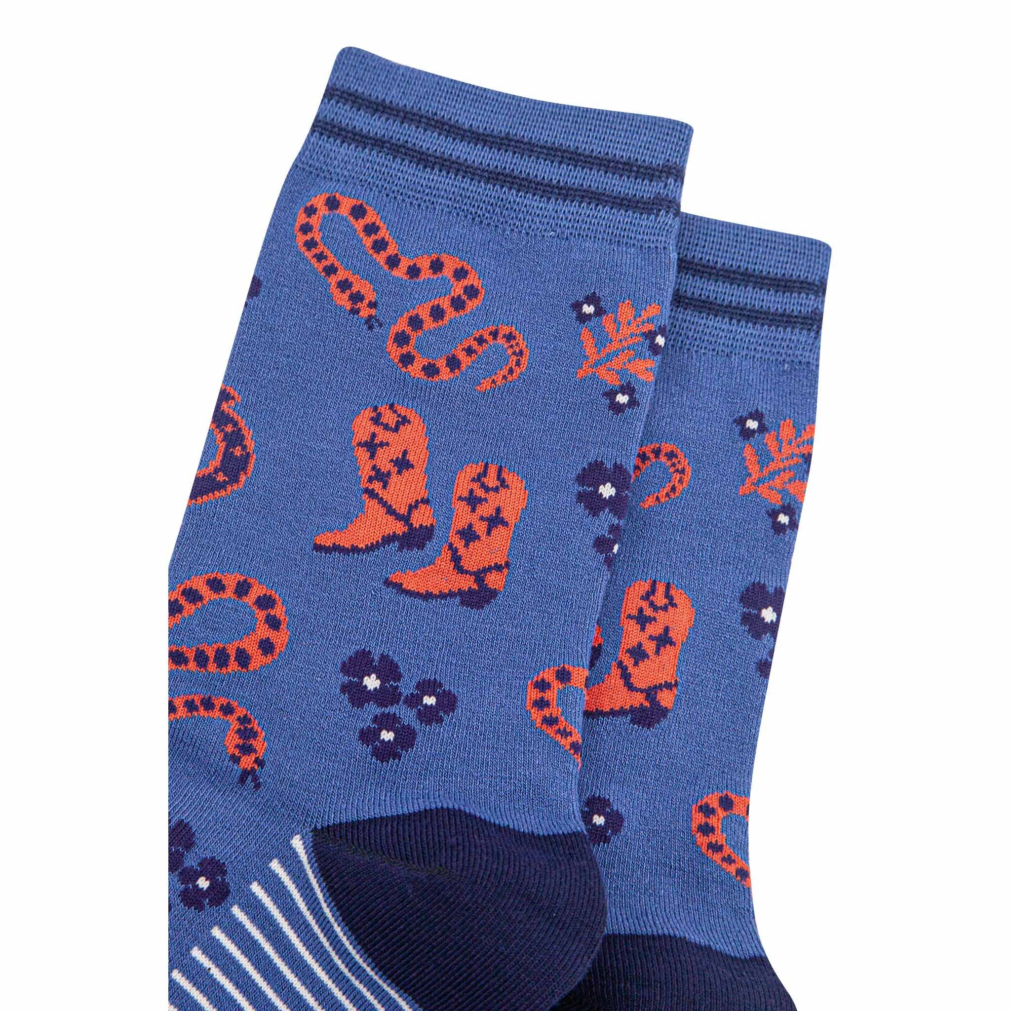 Sock Talk – wholesale Socks – Women's – Women's Bamboo Socks - Navy Blue/Denim Blue, Cowboy Snakes2