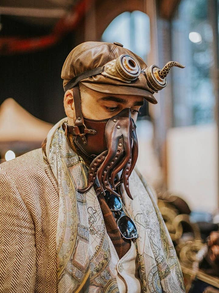 Cthulu Octopus lederen gezichtsmasker Steampunk voor wholesale door Costurero Real