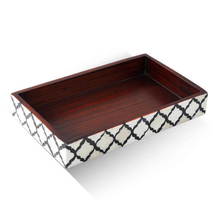 Black White Vanity Trays Moroccan Pattern Bone & Resin Inlay Collection for wholesale on Faire1