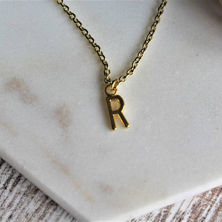 Style by Kenz - Wholesale Pendant/Charm Necklace - Gold Initial Necklace, 12K Gold Plated Initial Necklace