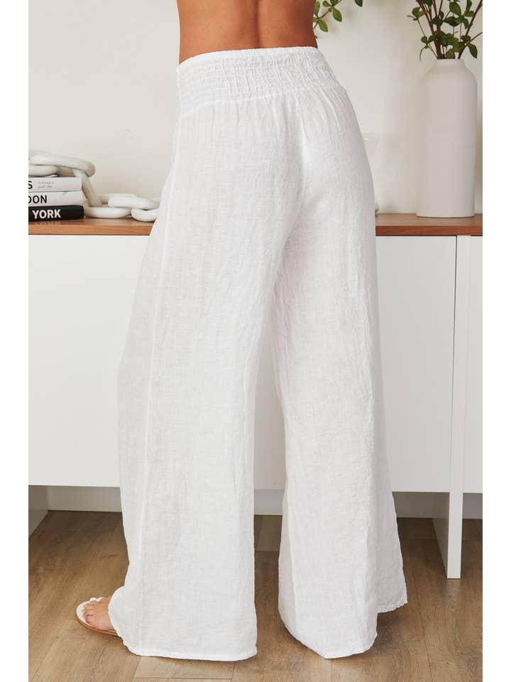 MILIO MILANO – Großhandel Hose – Damen – SOLIDE LEINENHOSE MIT GESMOKTEM BUND (255004-LINENPANTS)2