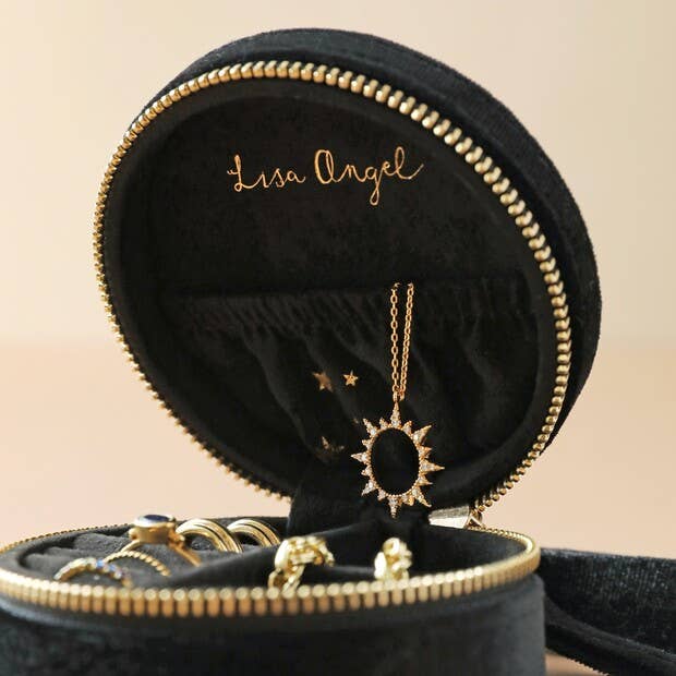 Lisa Angel – wholesale Jewellery box/organiser – Starry Night Velvet Mini Round Jewellery Case in Black1