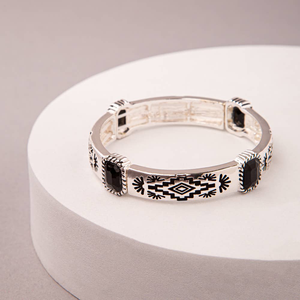 SP Sophia Collection - Wholesale Bangle Bracelet - Western Aztec Jeweled Pictograph Bracelet 1