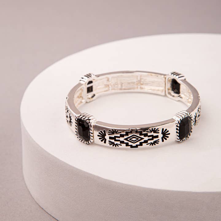 SP Sophia Collection - Wholesale Bangle Bracelet - Western Aztec Jeweled Pictograph Bracelet 1