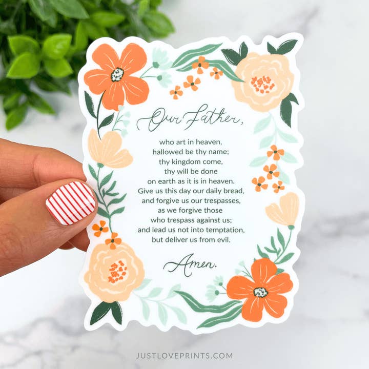 Our Father Prayer Vinyl Sticker for wholesale by Just Love Prints - Catholic Stickers & Gifts