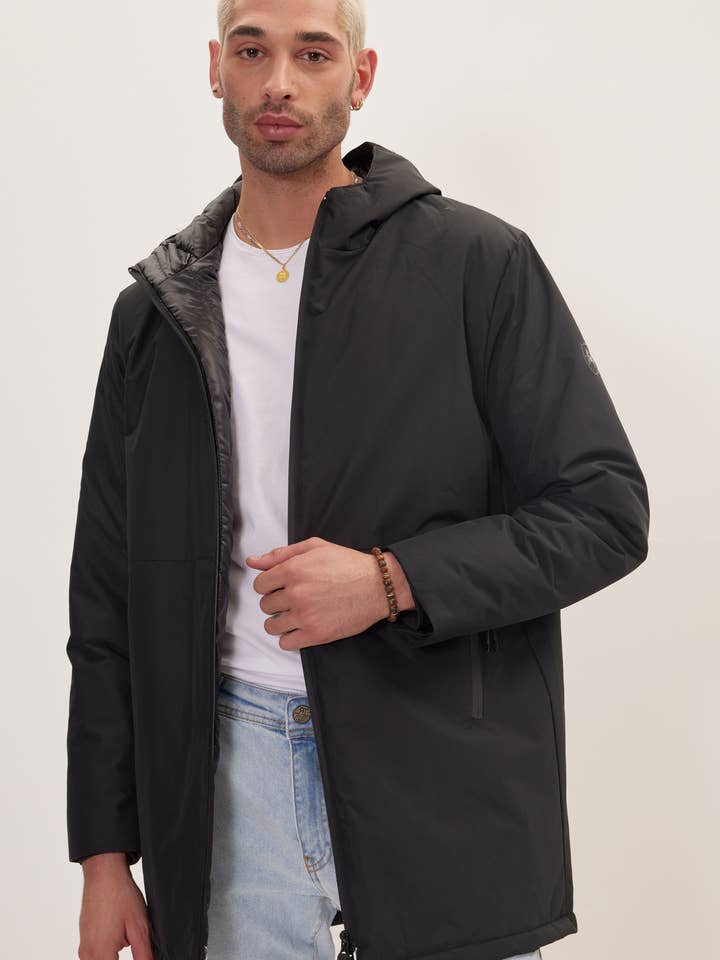 Men's Padded Zip Closure Coat Jacket - Black for wholesale by Ron Tomson
