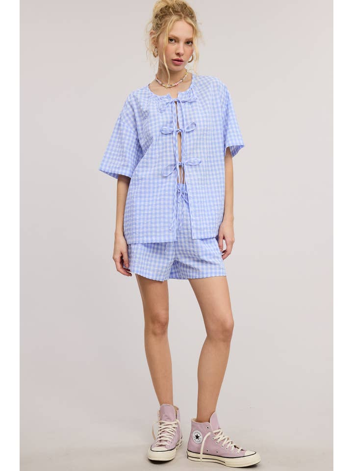 Mimosa - Wholesale Top & Short Set (NOT Loungewear) - Women's - Gingham Open Front Self Tie Top and Shorts Matching Set7