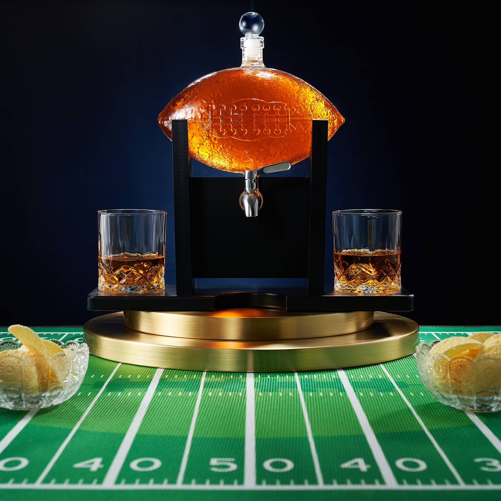 The Wine Savant /  Khen Glassware - Wholesale Decanter - Football Decanter Set with 2 Whiskey & Wine Glasses | 1400mL2