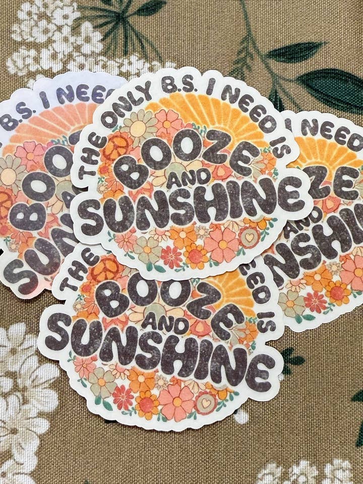 Booze & Sunshine 3in Vandtæt Klistermærke for engroshandel hos Ley Amber Collective