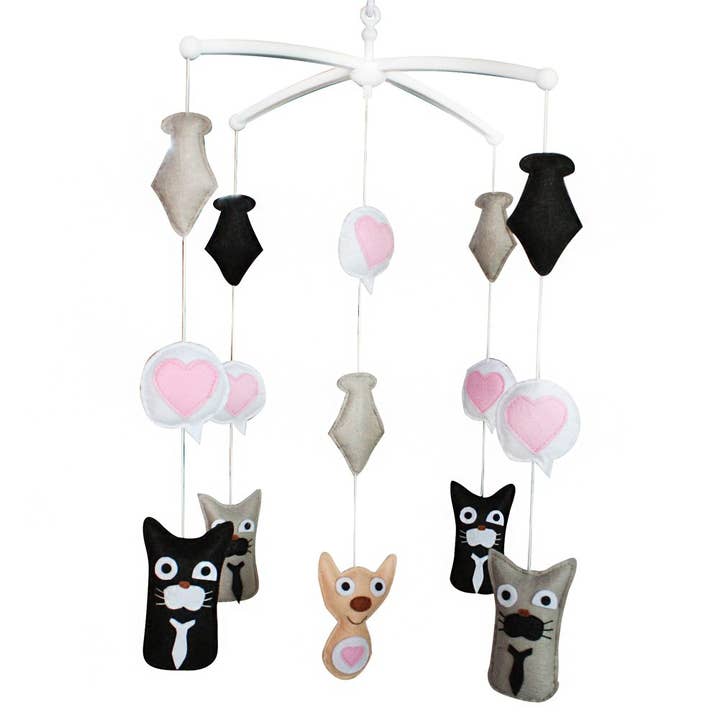 Naomi's Happy Place Shop - Wholesale Baby Mobile - Cute Cats Gentlemen Baby Crib Mobile Musical Crib Mobile Toy Gift Halloween Decor