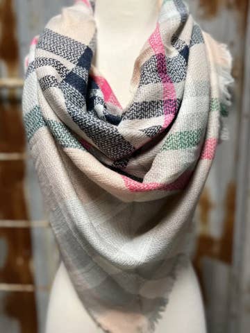 Triangel Filt Halsduk - Kräm/Rosa/Marinblå Pläd för wholesale av Briano Wholesale