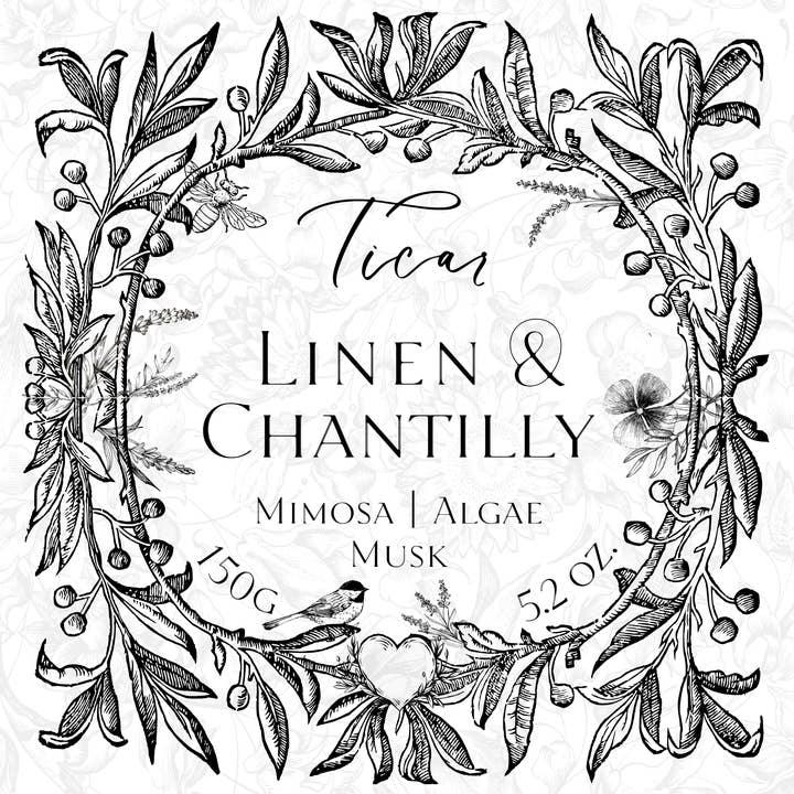 Linen & Chantilly scented candle for wholesale by Ticar Design